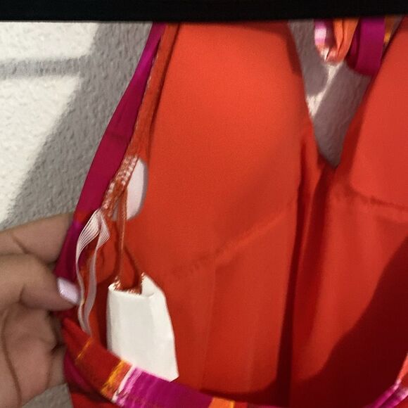 NWT- TRINA TURK-Solstice Stripe (pink/orange/red) Plunge Swimsuit-Size 10 - Picture 9 of 12